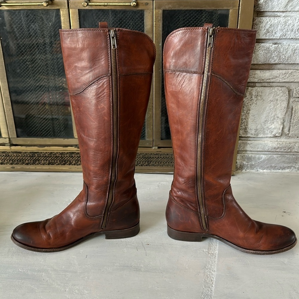 Frye 4001 Buttery Soft Leather Round Toe Tall Riding Boots 8.5 Inside Zipper - Picture 5 of 16
